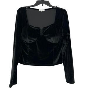 Riley & James Black Velvet Square NeckBustier Long Sleeve Top  XL Coquette Goth